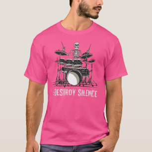 Camiseta Skeleton Drummer Skull Set Rock Band Metalizado