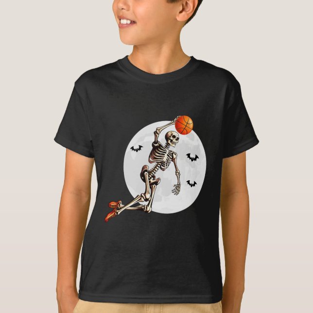 Camiseta Skeleton Dunk Baloncestista Halloween Moon (Anverso)