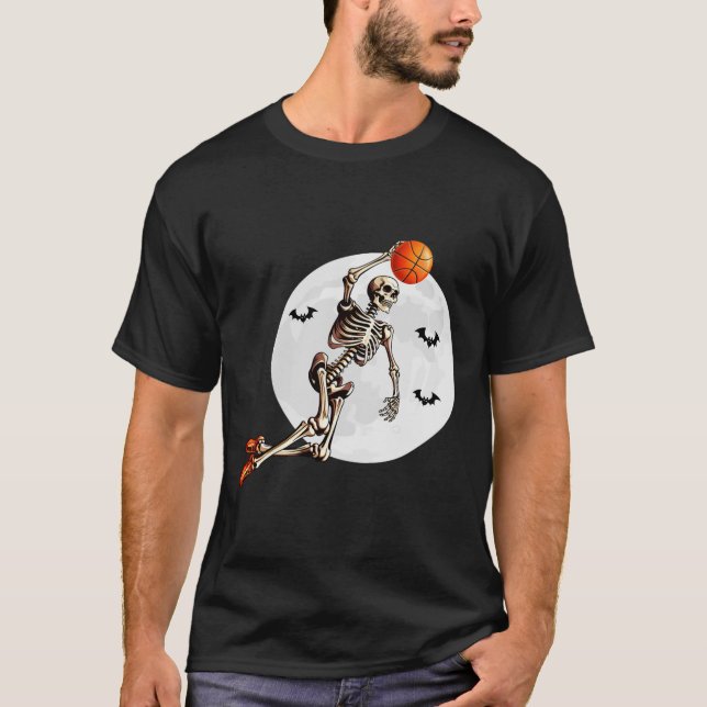 Camiseta Skeleton Dunk Baloncestista Halloween Moon (Anverso)