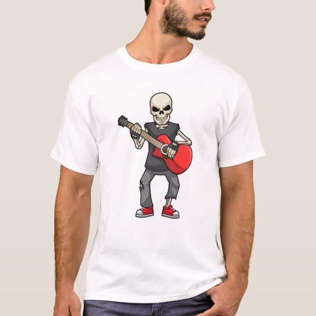 Camiseta Skeleton en la música con guitarra (Anverso)