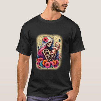 Camiseta Skeleton Femenino Y Gato Gatito Cute Ama Halloween