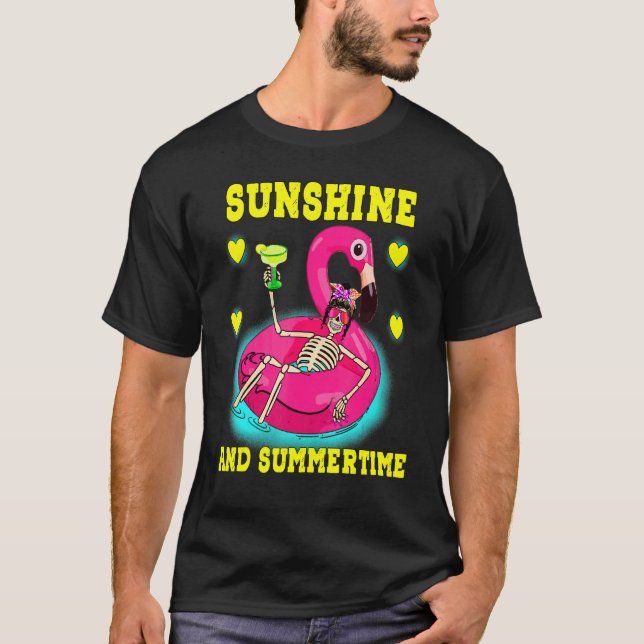 Camiseta Skeleton Flamingo Floatie Summertime Summer Pool L (Anverso)