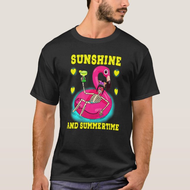 Camiseta Skeleton Flamingo Floatie Summertime Summer Pool L (Anverso)