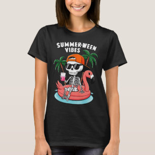 Camiseta Skeleton Flamingo Summerween Vibes Halloween