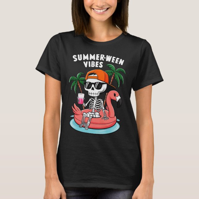 Camiseta Skeleton Flamingo Summerween Vibes Halloween (Anverso)
