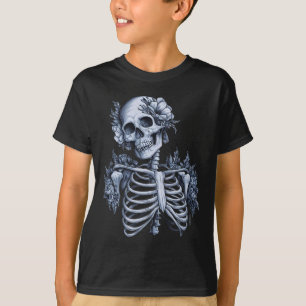 Camiseta Skeleton Floral Skull Halloween Cebada gótica