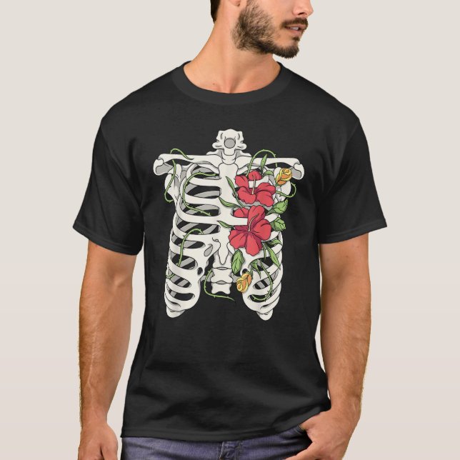 Camiseta Skeleton Flowers Rib Cage X Ray Floral Ribcage Tor (Anverso)