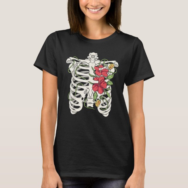 Camiseta Skeleton Flowers Rib Cage X Ray Floral Ribcage Tor (Anverso)