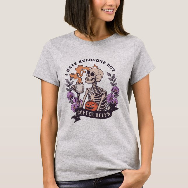 Camiseta Skeleton Funny Coffee Lover Halloween (Anverso)