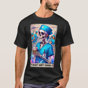 Camiseta Skeleton Funny Tarot Card Night Shift Squad Hallow