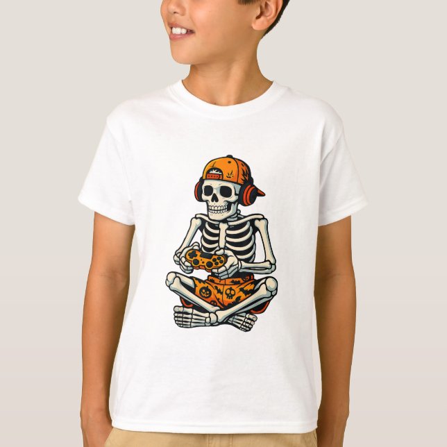 Camiseta Skeleton Gamer Auriculares divertidos juegos Hallo (Anverso)