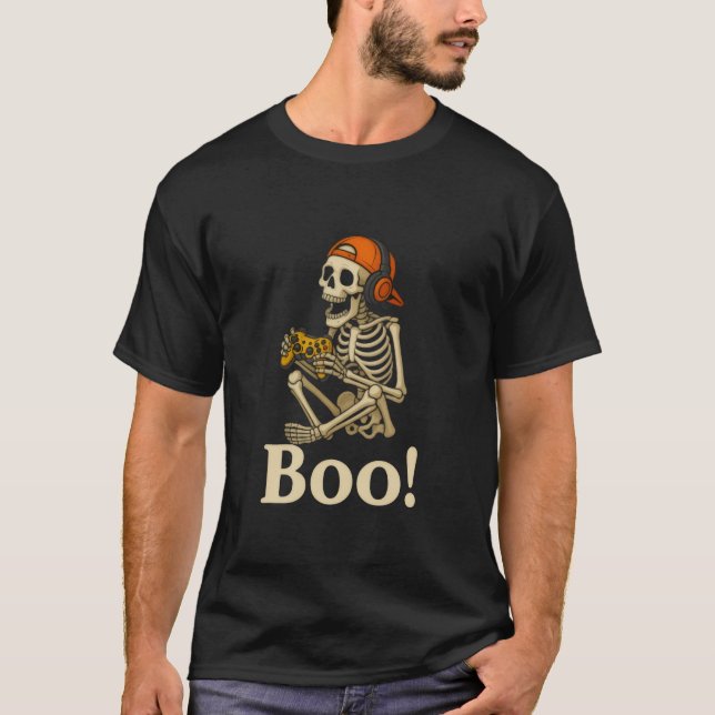 Camiseta "Skeleton Gamer - ¡Boo! Halloween Tee (Anverso)