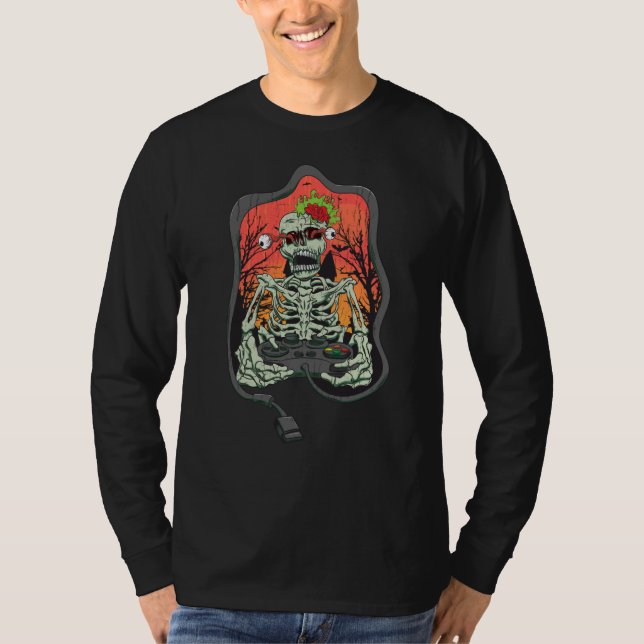 Camiseta Skeleton Gamer Distress Women Scary Halloween Part (Anverso)