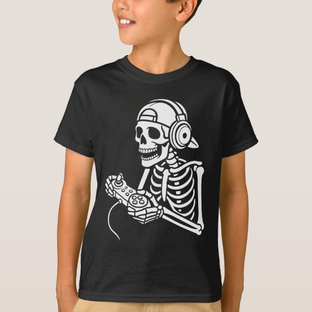 Camiseta Skeleton Gamer Funny Video Gaming Controller Headp (Anverso)