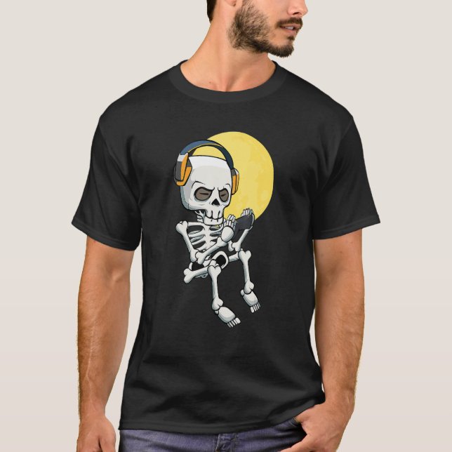 Camiseta Skeleton Gamer Lazy Halloween Disfraces Video de j (Anverso)