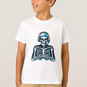 Camiseta Skeleton Gamer Skull - Controlador de auriculares 