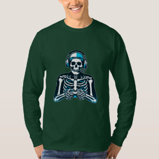 Camiseta Skeleton Gamer Skull - Controlador de auriculares 