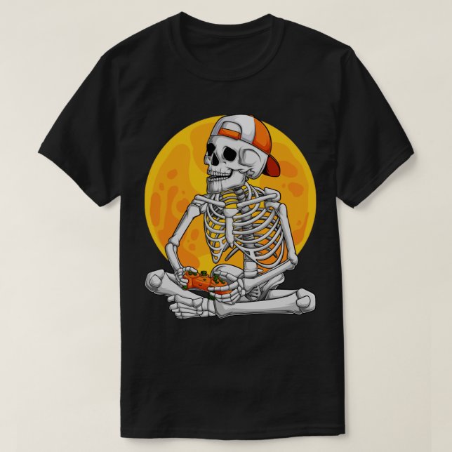 Camiseta Skeleton Gamer Video Game Boys Gaming Halloween Co (Diseño del anverso)