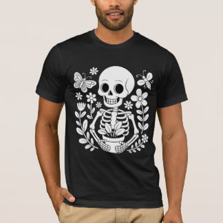 Camiseta Skeleton Gardener Art Whimsical Flower Pot 