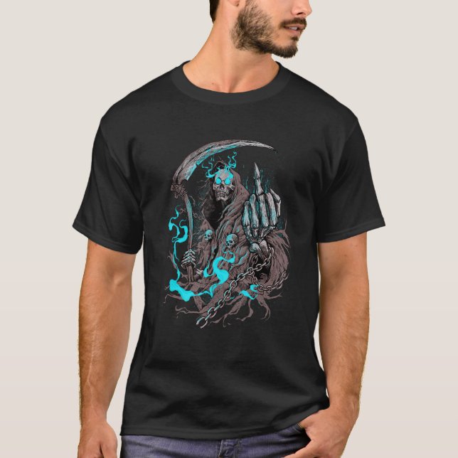 Camiseta Skeleton Grim Reaper Rock Death Biker (Anverso)