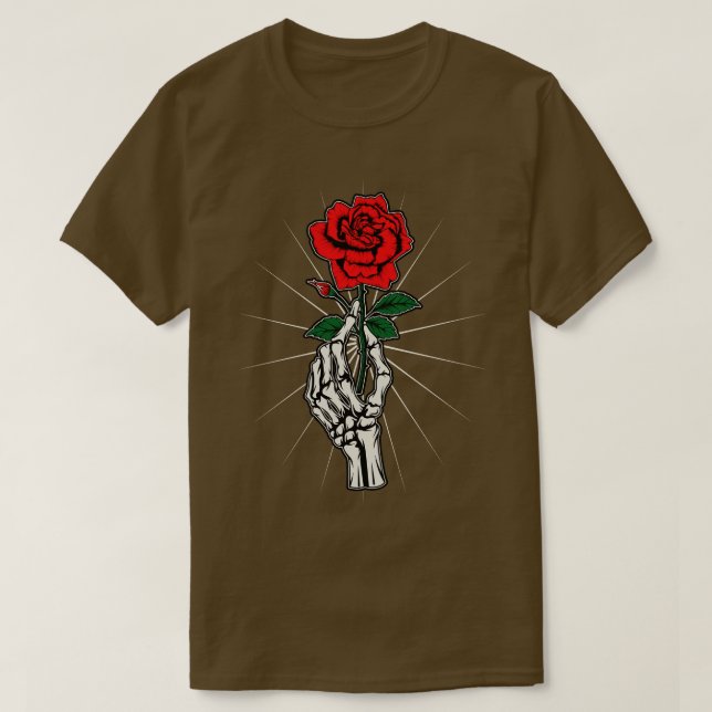 Camiseta Skeleton Halloween C con flores rojas (Diseño del anverso)