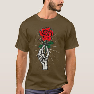 Camiseta Skeleton Halloween C con flores rojas