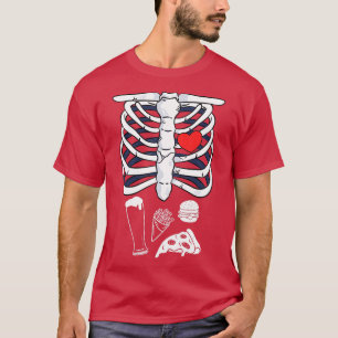 Camiseta Skeleton Halloween Cerveza Pizza Fries Burger Fran