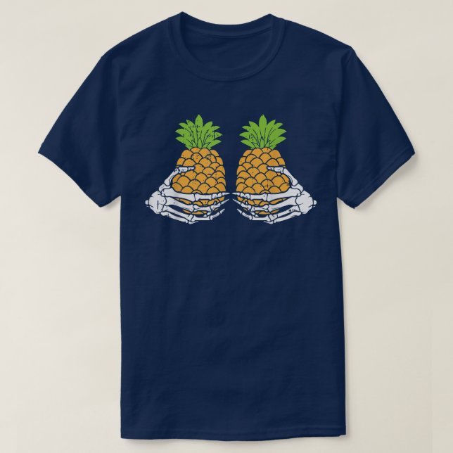 Camiseta Skeleton Halloween divertido con piña de piña (Diseño del anverso)