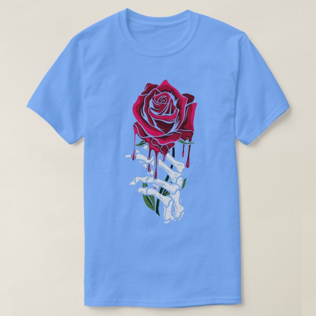 Camiseta Skeleton Hand Bleeding Red Rose Grunge Style (Diseño del anverso)
