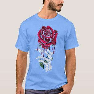 Camiseta Skeleton Hand Bleeding Red Rose Grunge Style