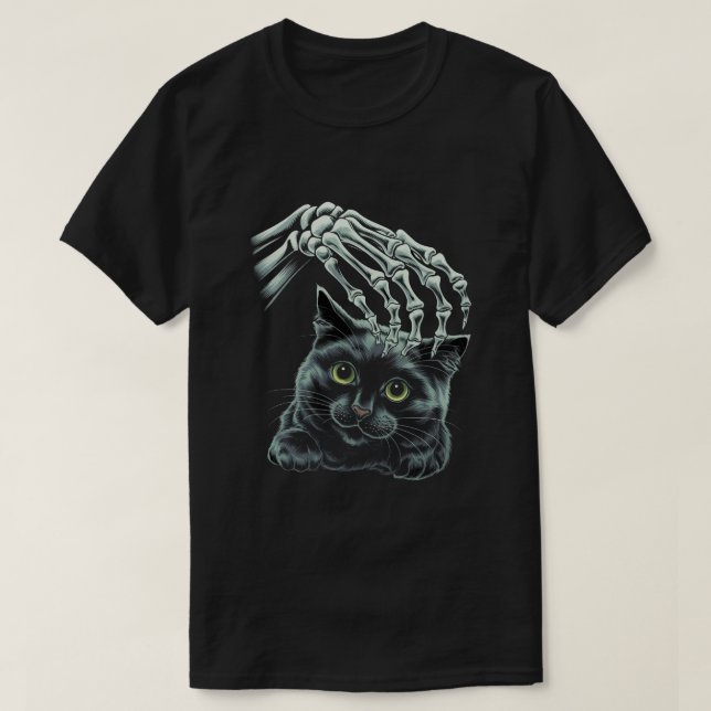 Camiseta Skeleton Hand Boop Mascota Gato Negro Para Hallowe (Diseño del anverso)