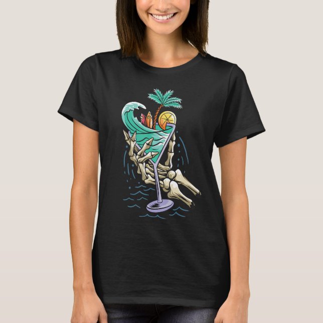 Camiseta Skeleton Hand Cocktail Tropical Island Beach Vibe (Anverso)
