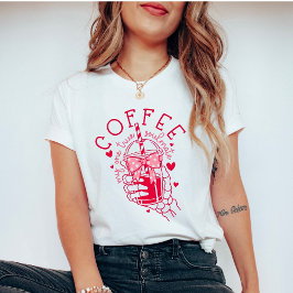 Camiseta Skeleton Hand Coffee Soulmate Red Pink Hearts