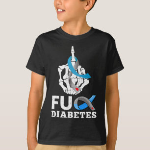Camiseta Skeleton Hand Fck Diabetes Blue Ribbon Awareness M