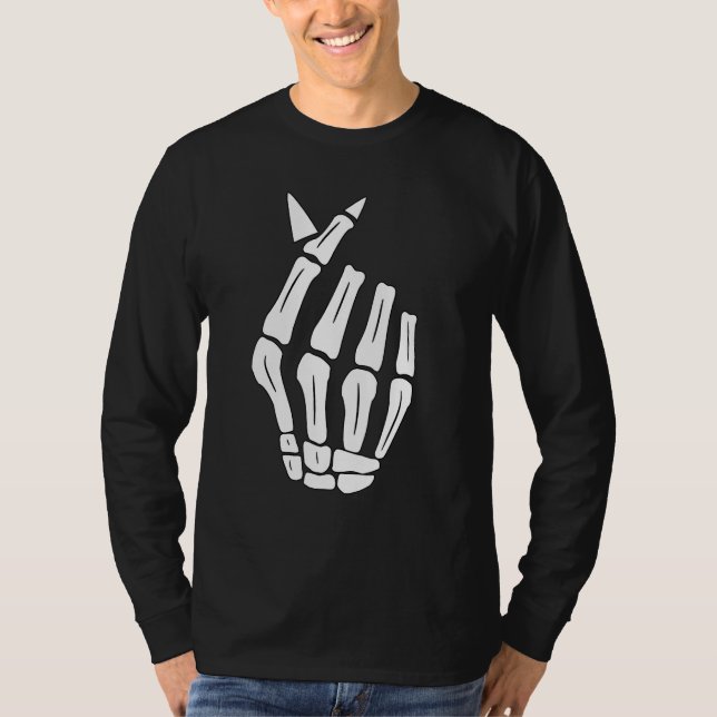 Camiseta Skeleton Hand Finger Heart Sign  Halloween (Anverso)