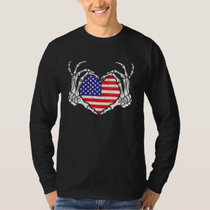 Camiseta Skeleton Hand Heart 4 De Julio Amor Bandera Americ