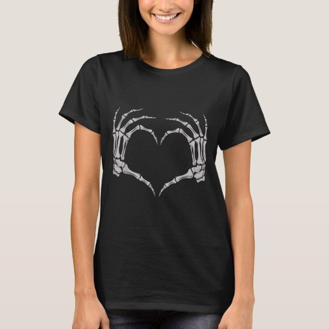 Camiseta Skeleton Hand Heart Halloween Valentines Matching  (Anverso)