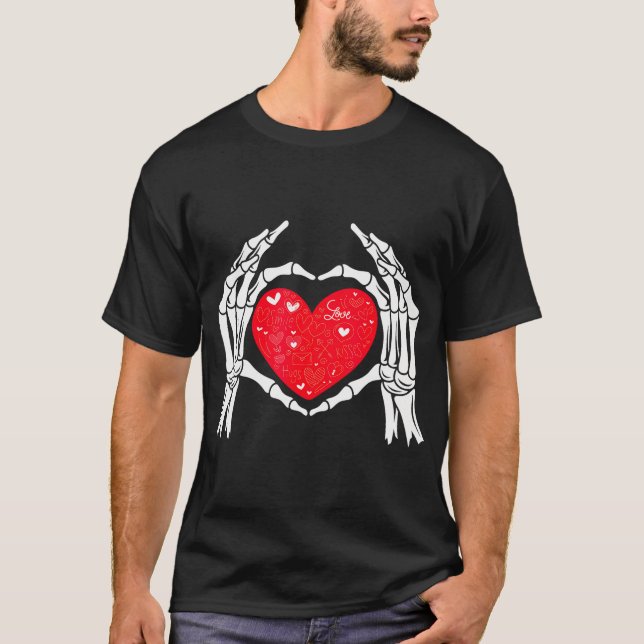 Camiseta Skeleton Hand Heart Love Día de San Valentín Hombr (Anverso)
