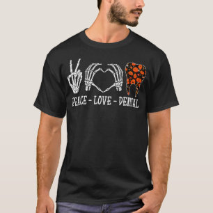 Camiseta Skeleton Hand Heart Rótulo Paz Amor Dental Hallowe