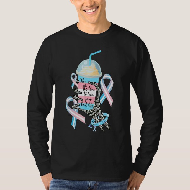 Camiseta Skeleton Hand Holding Milkshake Transgender Awaren (Anverso)