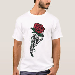 Camiseta Skeleton Hand Holding Red Rose — Edgy Valentine’s 