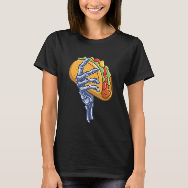 Camiseta Skeleton Hand Holding Taco Dia de Los Muertos Hall (Anverso)