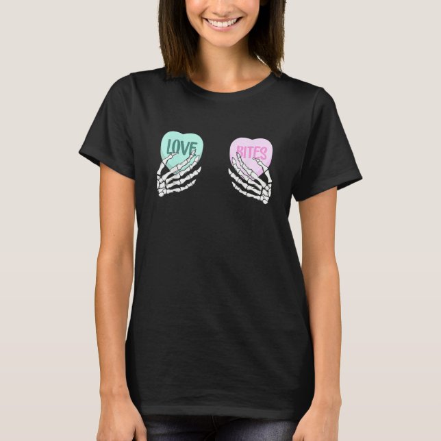 Camiseta Skeleton Hand Love Bites Heart Happy Valentines Da (Anverso)