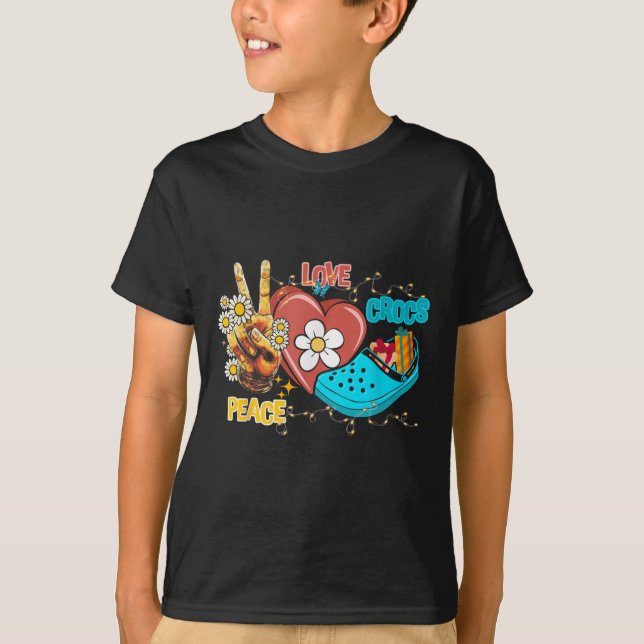 Camiseta Skeleton Hand Peace Love-crocs Familia Navidad Paj (Anverso)