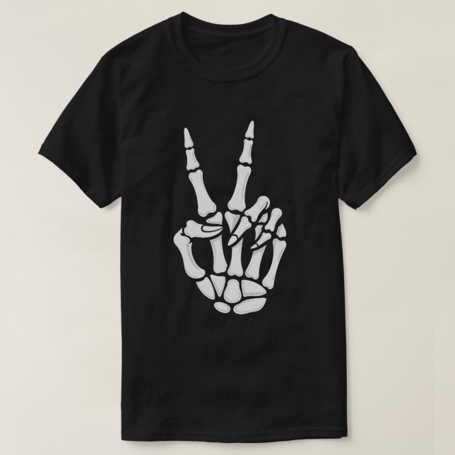 Camiseta Skeleton Hand Peace Sign Cool Halloween (Diseño del anverso)
