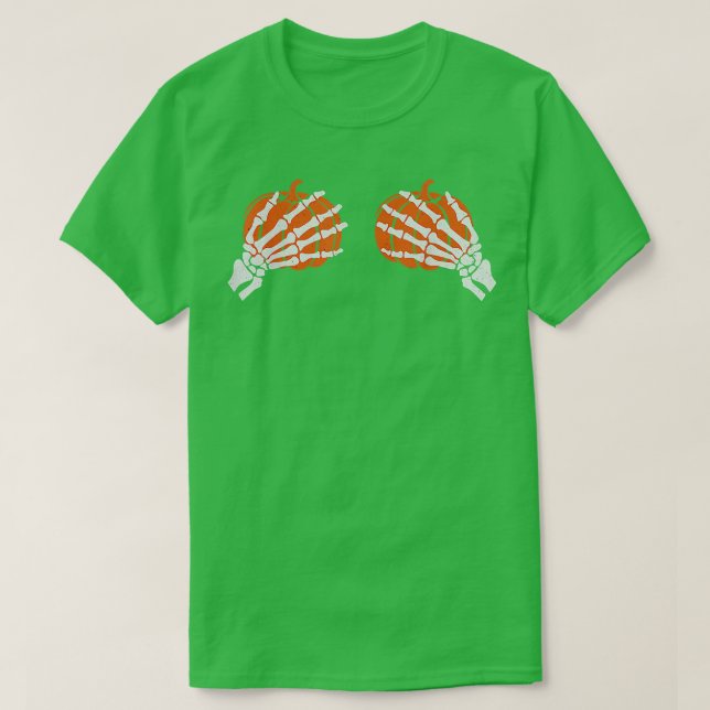Camiseta Skeleton Hand Pumpkin Bra Costume Funny Halloween7 (Diseño del anverso)