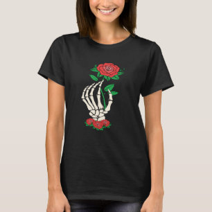 Camiseta Skeleton Hand Red Rose Flower El día de San Valent