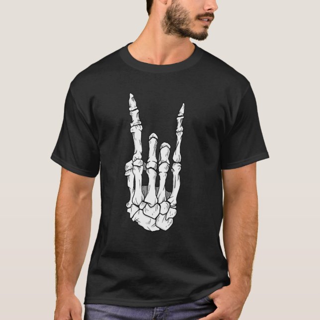 Camiseta Skeleton Hands Rock N Roll Rock Heavy (Anverso)