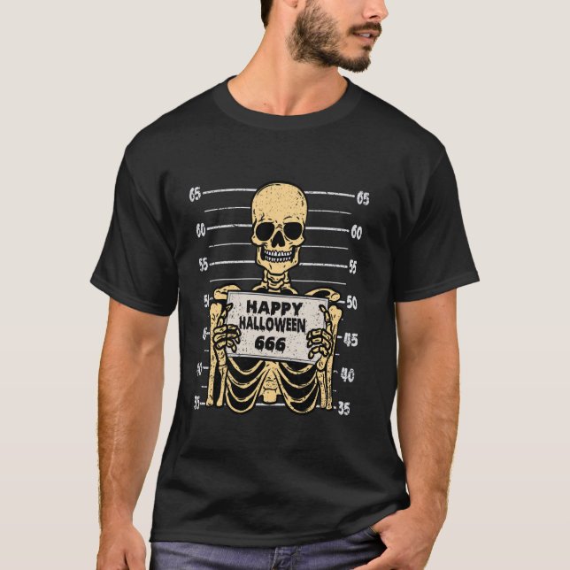 Camiseta Skeleton Happy Halloween 666 Skull Bones Hombres M (Anverso)