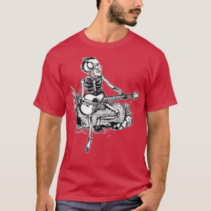 Camiseta Skeleton Head Playing Acoustic Rock On His Guitar 